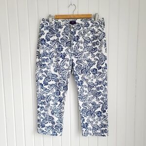 NYDJ Women's Sz. 8 Paisley Blue White Cropped Casual Pants